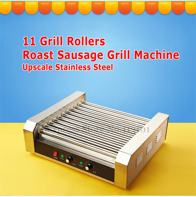 Hot Dog Grill Machine Roast Sausage Grill Maker Stainless Steel Hotdog Maker Cooker with 11 Rollers without Hood Cover Hot Dog Grill Machine Roast Sausage Grill Maker Stainless Steel Hotdog Maker Cooker with 11 Rollers without Hood Cover