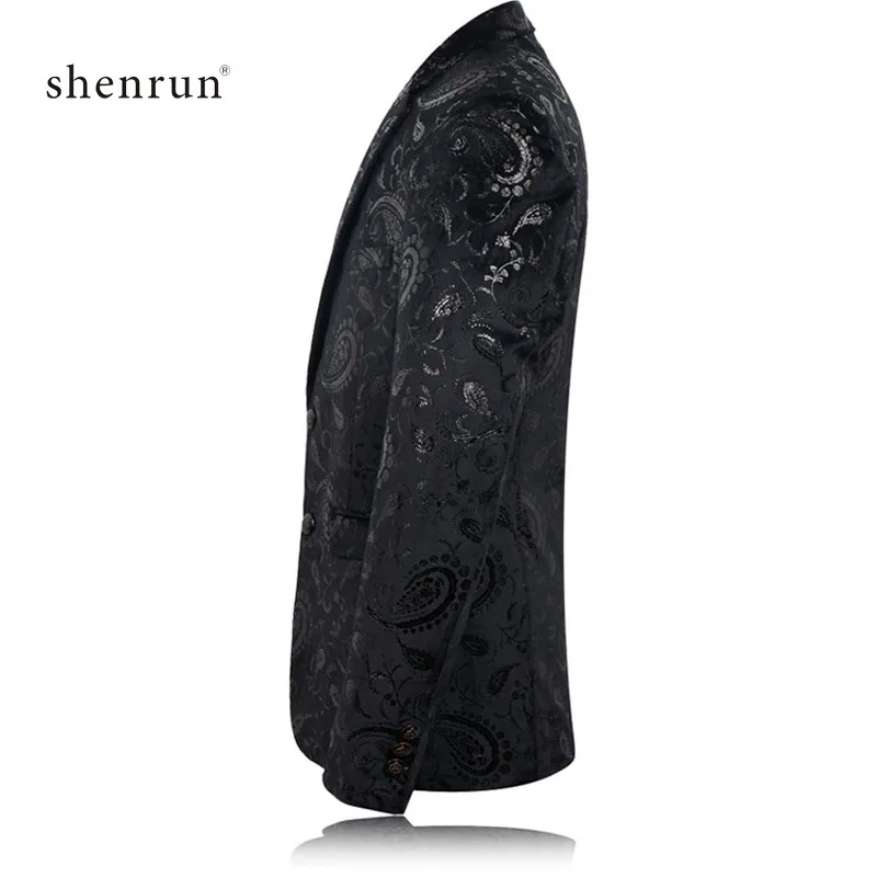 Мужской черный блейзер SHENRUN повседневные облегающие блейзеры с цветочным