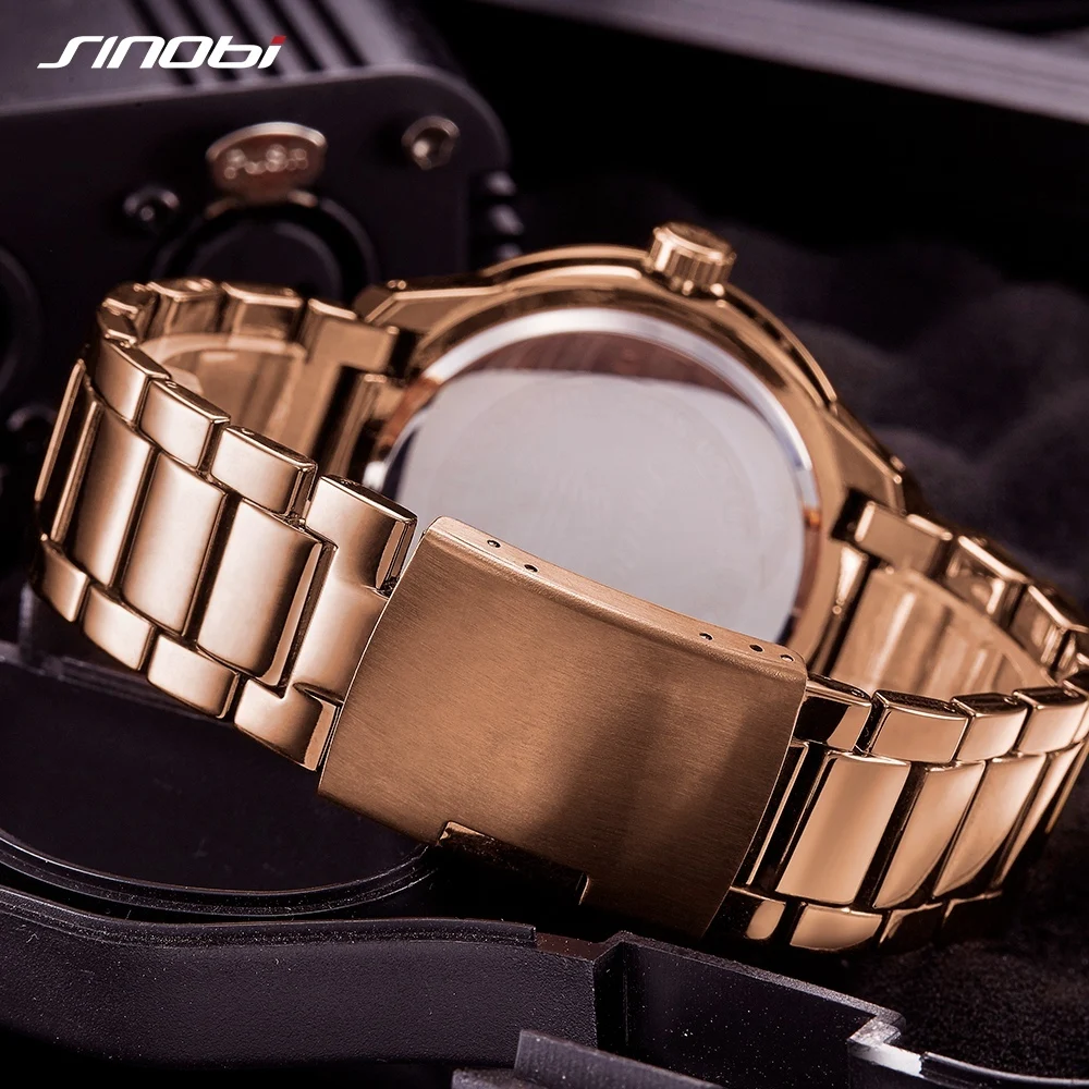 SINOBI Business Men Watches Steel Chain Unique Dial Hour Minute Display Brown Color Quartz Wristwatch Leisure Relogio Masculino
