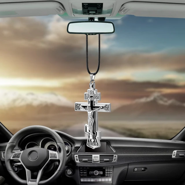 Charms Metal Jesus Crucifix Cross Car Rearview Mirror Decoration