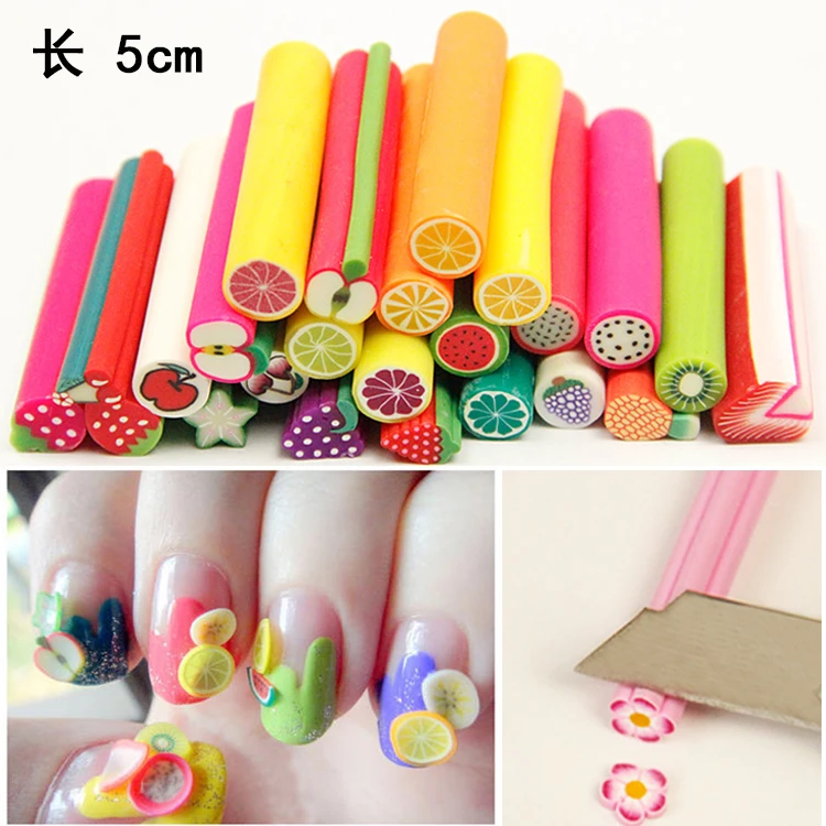 

50pcs/pack cane polymer clay nail art Stickers 3D fruit Shape Cutted rolls stamp decal tip cute printer DIY nail sticker