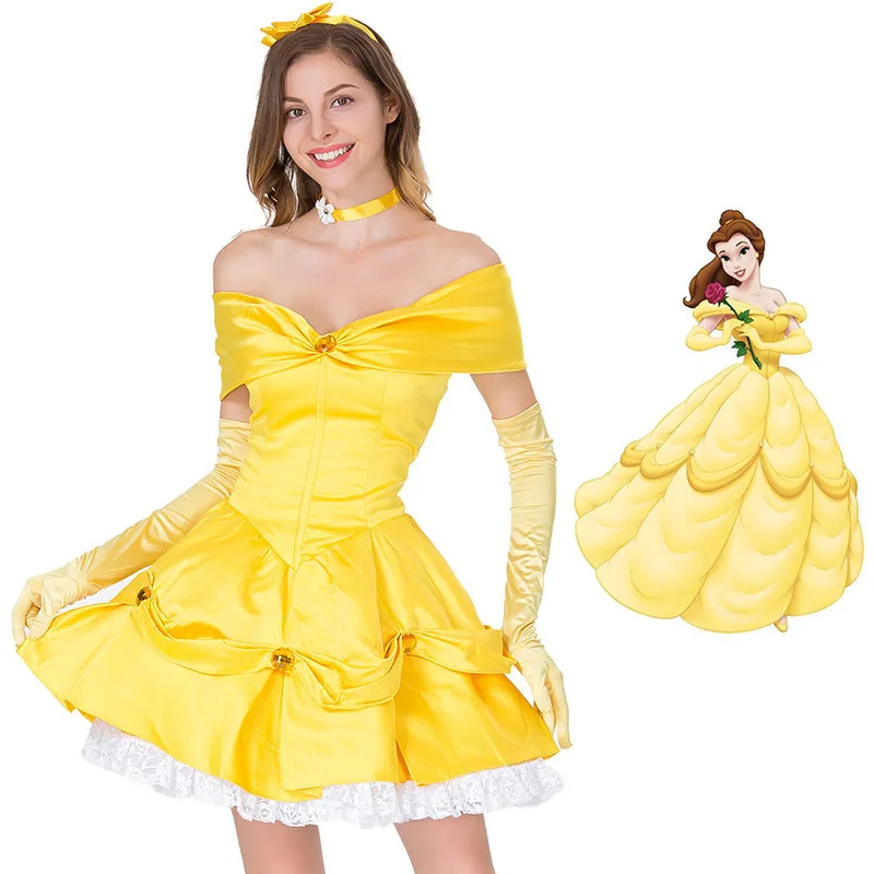 

Movie Belle Beauty and the Beast Costume Adult Women Halloween Fantasia Belle Princess Costume Cosplay Fancy Dress Outfit