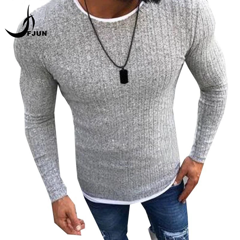 Для мужчин пикантные обтягивающий лонгслив 2018 осень сплошной трикотажный пуловер тонкие свитера с круглым вырезом Slim Fit свитер пуловеры