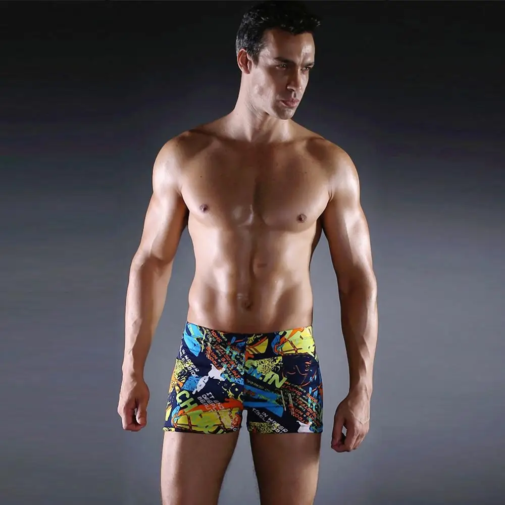 New high-elastic men's swimwear swim underwear pants bath waterproof swimsuit male print torso simple sexy quick-drying body sho