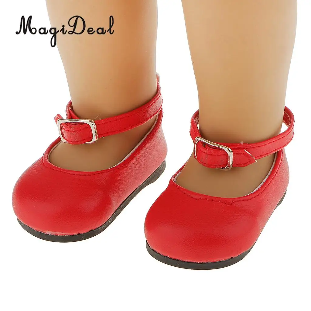 MagiDeal Cute 1Pair Patent Leather Pump Dolly Flat Ankle Strap Shoes w/ Bow for 18 Inch America Girl Doll Pretty Dress 6Colors