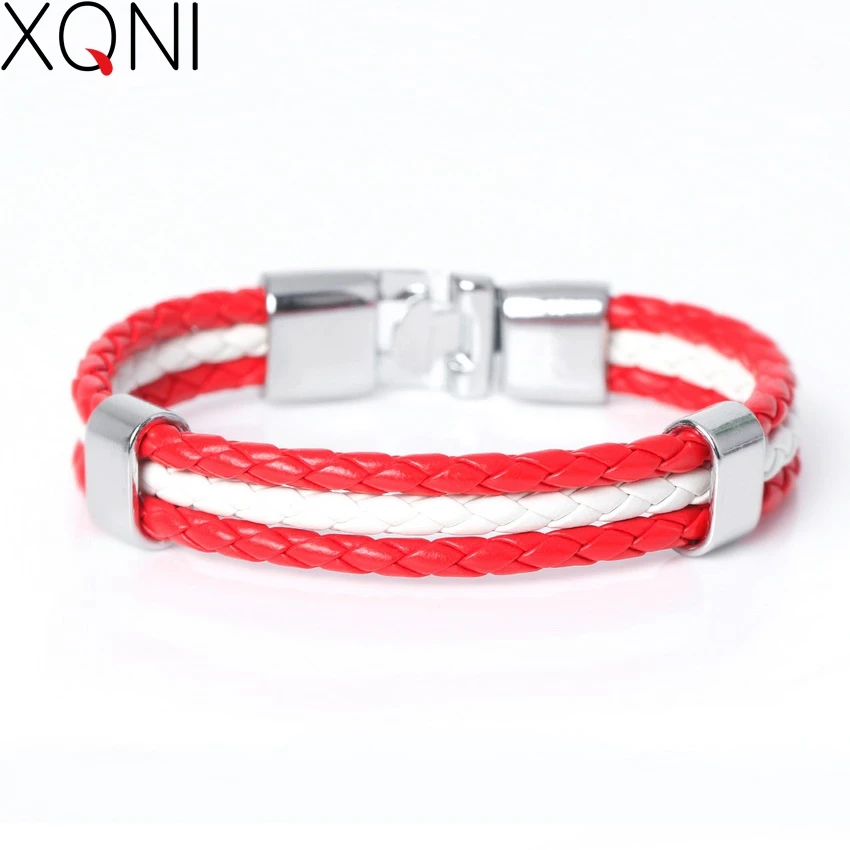 Fashion National Spain Flag ID Leather Bracelet Trendy Braided Surfer Bandage Charm Sporty Bracelets Men Women Bangles XQNI