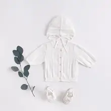 Детский хлопковый кардиган, свитер, чистая карточка, солнцезащитный крем, кондиционер, с семи рукавами, вязаная открытая верхняя куртка с шапкой