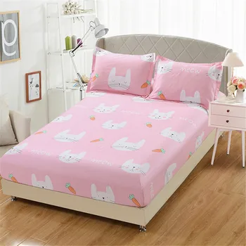 

Fashion cartoon animal pink white cat bed sheet 100% cotton full size Carrot pattern 3pc fitted sheet pillow case kid/adult