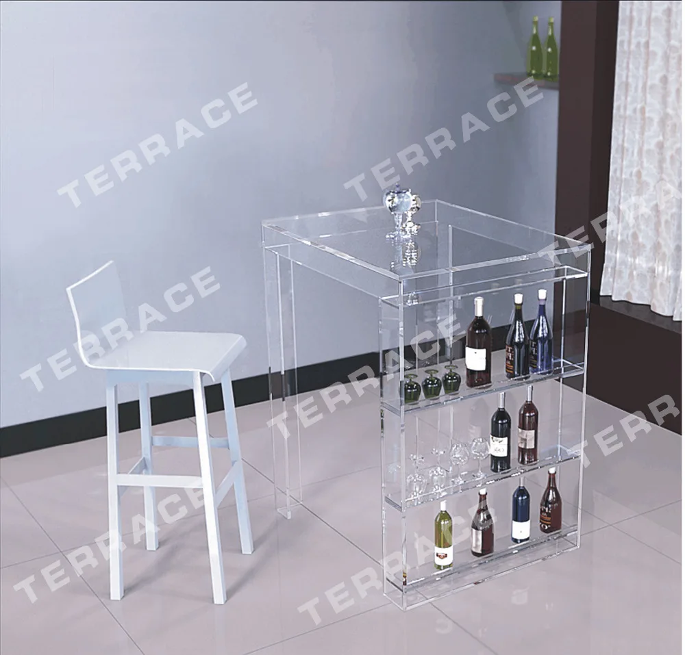 Acrylic Pub Mini Bar Table With Storage Wine Bottle Rack-Perfect for small living room Acrylic Pub Mini Bar Table With Storage Wine Bottle Rack-Perfect for small living room