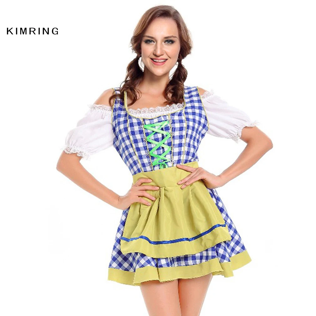 Kimring Sexy German Beer Costume for Women Bavarian Maid Wench Costume Fancy Dress Masquerade Party Halloween Costume Cosplay