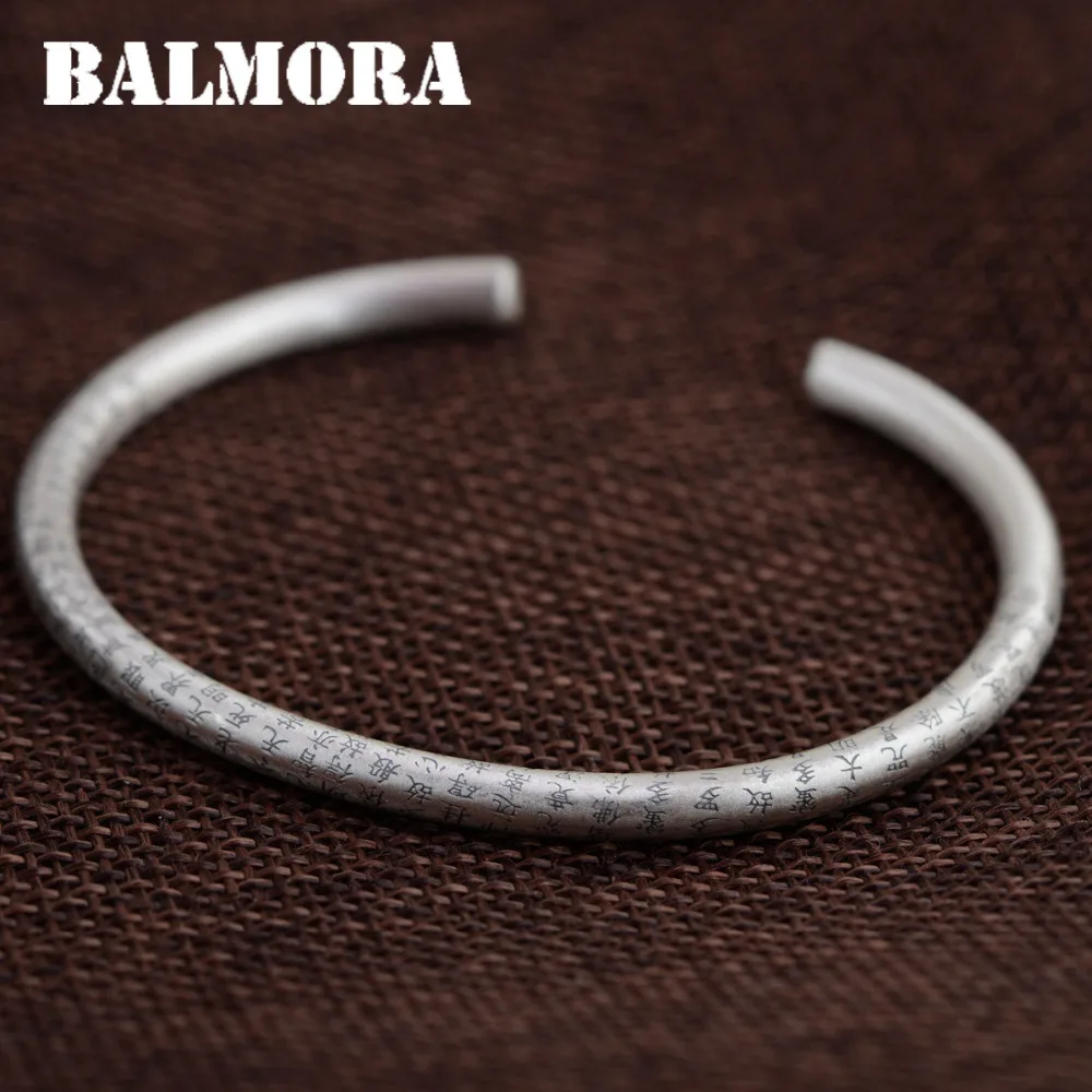 

BALMORA 999 Pure Silver Buddhistic Sutra Open Bangles for Women Men Gift Fashion Jewelry About 16cm Bracelet Pulsera SZ0205