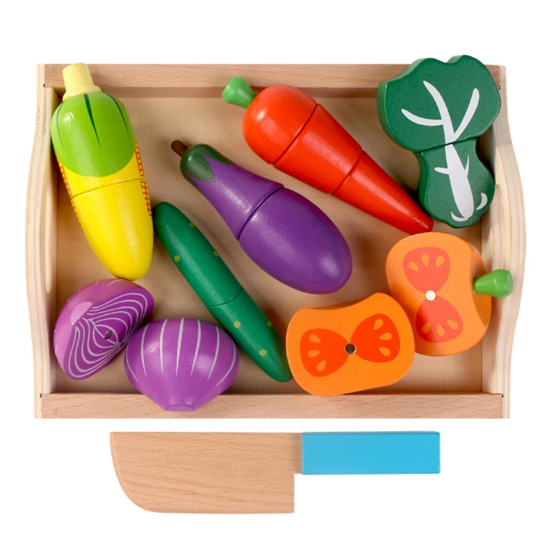 Wooden Kitchen Toys Cutting Fruit Vegetable Play Miniature Food Kids