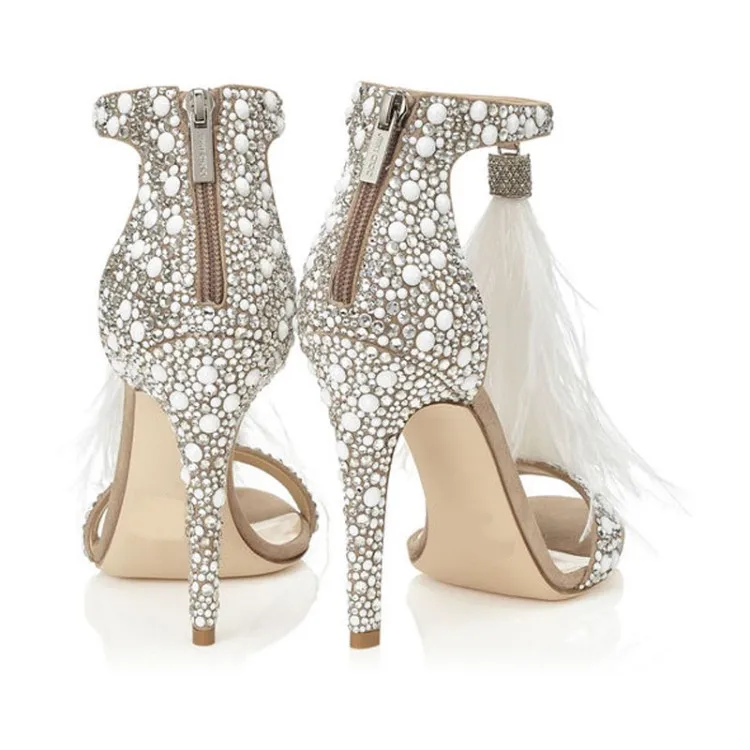 Роскошные стильные сандалии с ремешками вокруг лодыжки, украшенные стразами; женская обувь на высоком каблуке с бахромой и кристаллами; свадебные модельные туфли; стразы