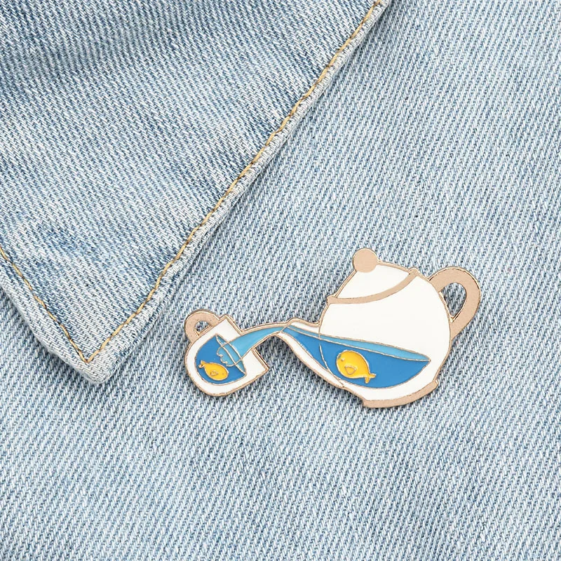 

Cartoon Fish Tea Pot Enamel Creative Pins Brooches for Men Women Cute Pin Badge Backpack Hat Bag Jewelry Accessories Decoration
