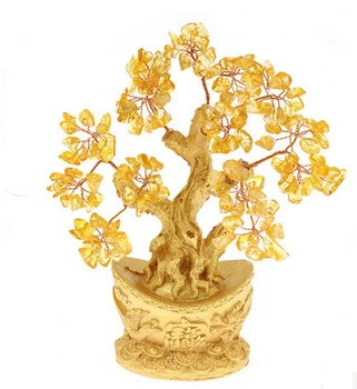 

Natural yellow crystal ingot tree lucky tree pachira decoration free shipping
