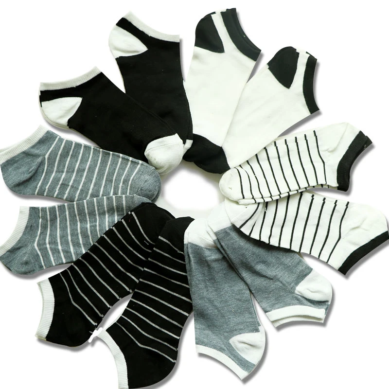 6 пар модные женские носки Короткие Черные Серые белые укороченные носки женские Короткие хлопковые носки в полоску тонкие весенне-летние носки