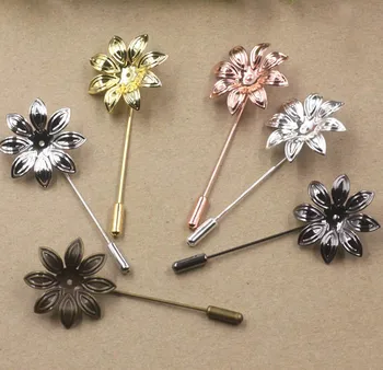 

29mm Filigree 3D Flower Brooch Pins with End Stopper Brooches Bases Hat Pins DIY Findings Multi-color Plated Brass Safety-pin