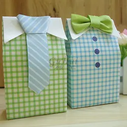 Человек синий галстук решетки зеленый лук для маленьких мальчиков душ пользу коробка конфет прекрасные Рубашки для мальчиков мешок