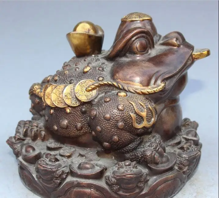 

free 6" Chinese Feng shui Bronze Gilt Wealth Yuanbao Money Animal golden toad Statue fast