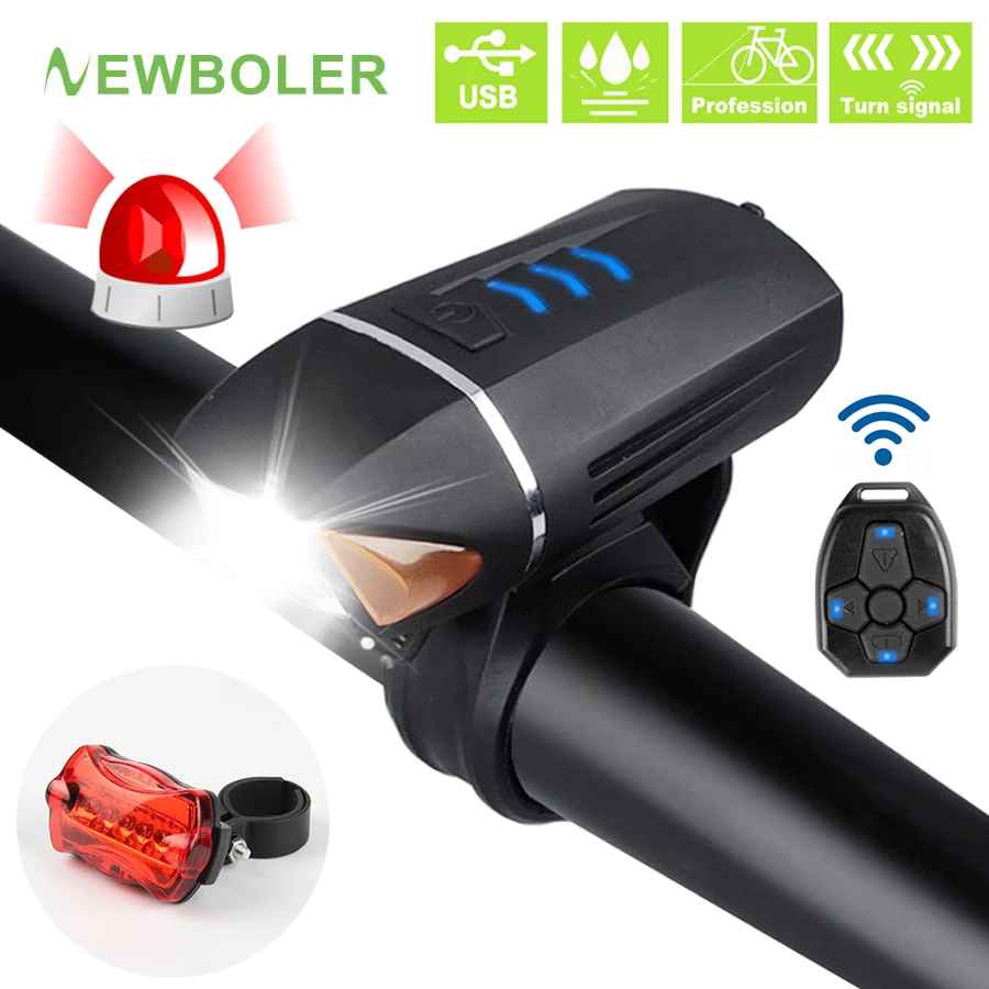 Top NEWBOLER 350 Lumen Bicycle Flashlight Anti-theft Bike Front Light Turn Signal USB Rechargeable LED Lamp Cycle Horn MTB Headlight 0