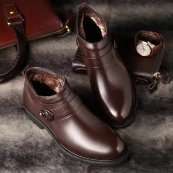 

Men fashion dress shoes wedding Working Office Pointed toe business leather Oxford shoes Winter Keep Warm snow boot PP-57Z