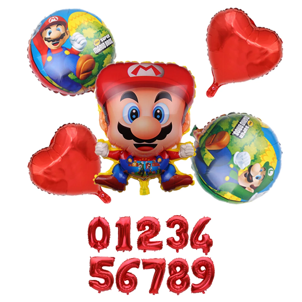 

Super Mario Theme birthday party Balloons 32 inch Number Balloons Boy Girl Party Mario Luigi Bros Mylar Red Heart Balloon Set