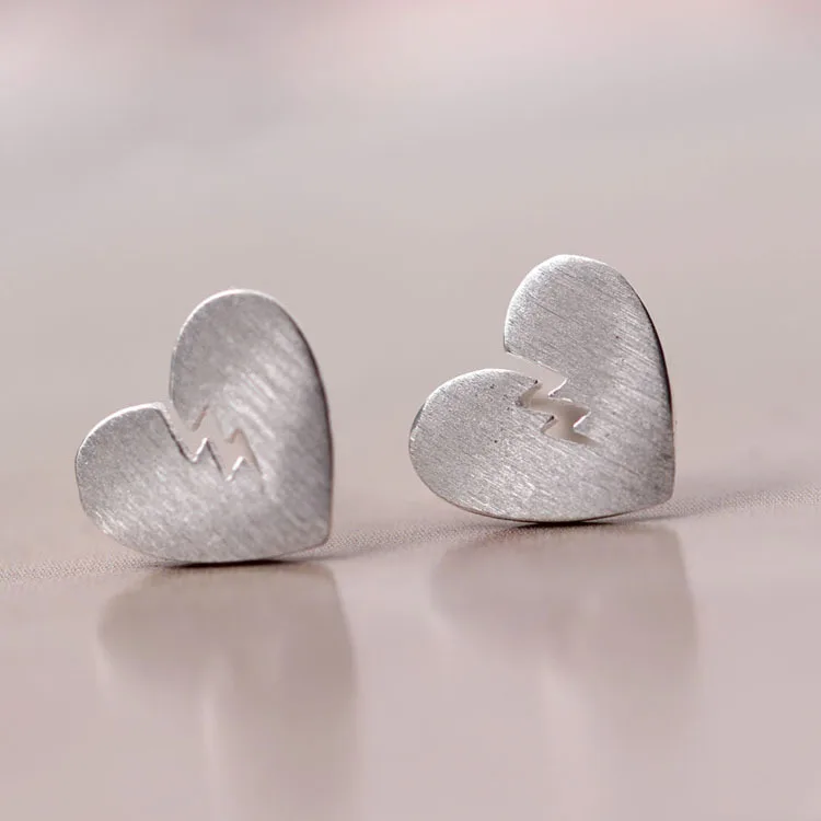 925 Sterling Silver Broken Heart Studs Earrings for Women