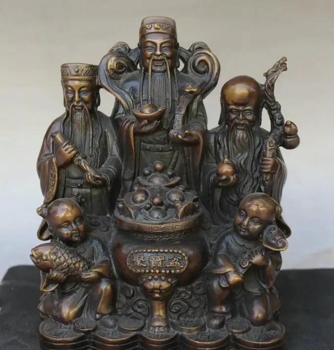 

Details about 8" Chinese Copper Treasure Bowl 3 Longevity God Fu Lu Shou Life Wealth Statue