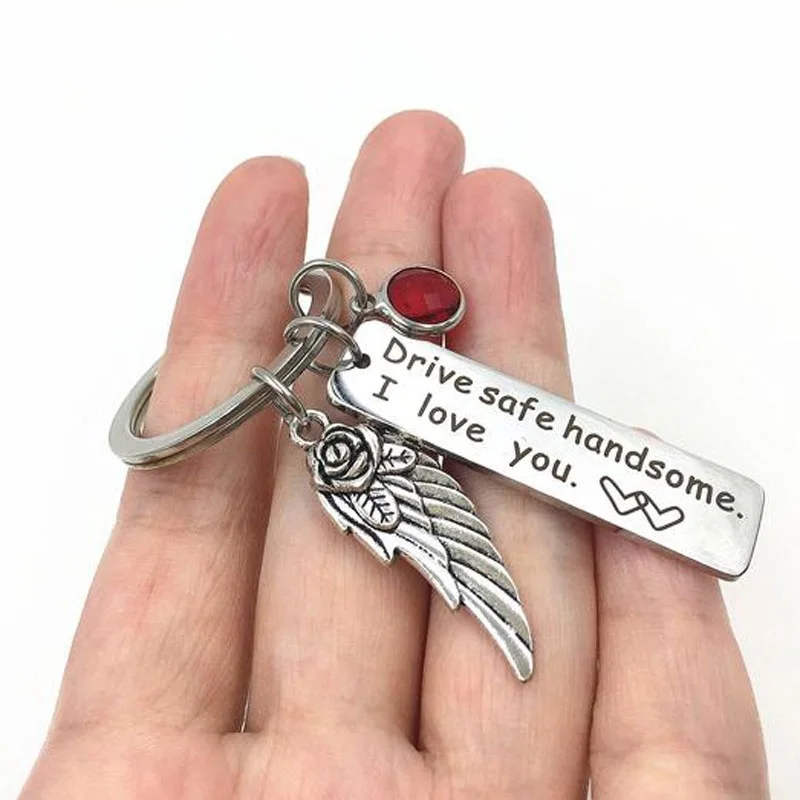 

New Drive Safe Handsome I Love You Stainless Steel Metal Keychain Drive Safe Birthstone Keyring for Boyfriend Daddy New Driver