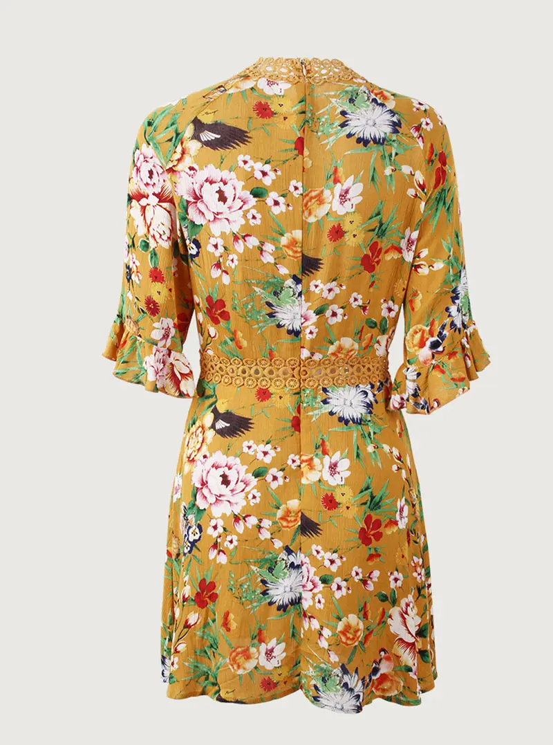Fashion Flower Print Mini Dress Women Summer Sexy Half Sleeve Bodycon Short Dress Elegant Ladies Streetwear Casual O-Neck Clothes (9)