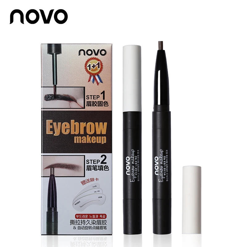 

NOVO Professional Peel Off Eyebrow Gel + Pencil + Card Makeup Liquid Eye Brow 3D Eyebrow Tint Cream Tattoo Brow Pen Cosmetic Set