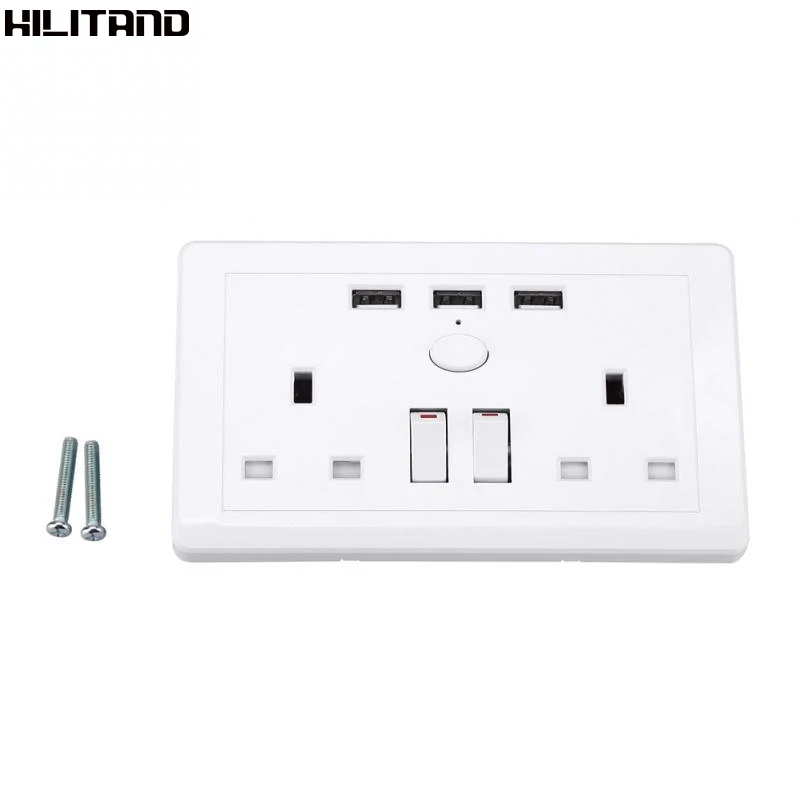 Многофункциональная электрическая настенная розетка с 3 USB портами 110 ~ 250 В