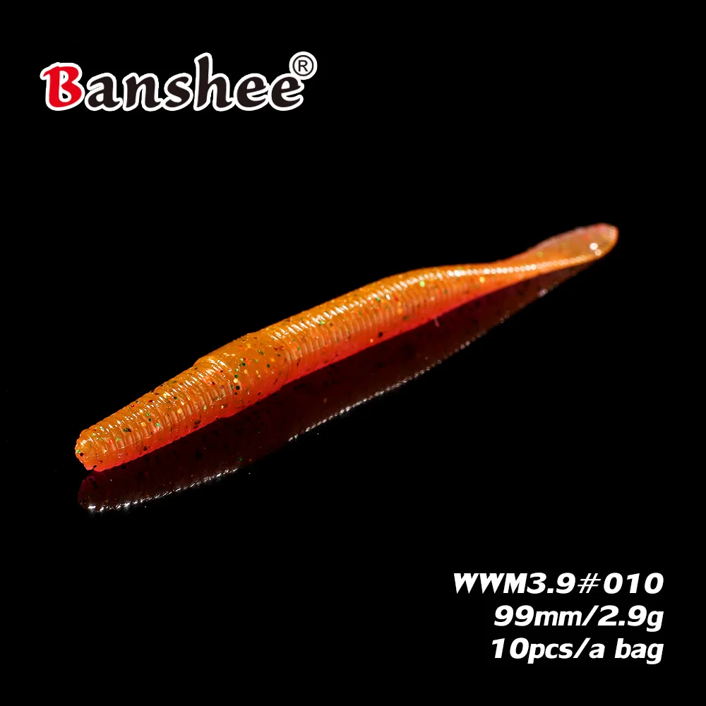 Личинка червяка WWM3.9, Мягкая приманка, плавающая приманка 2,9 г/99 мм, 10 шт./лот, Реалистичная, рыбий глаз, бас, искусственная рыболовная приманка для Wacky Jig