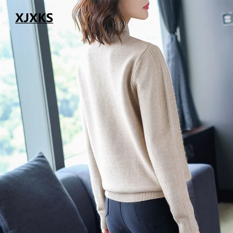 XJXKS الخريف والشتاء 2019 جديد وصول البلوز النساء سترة نوعية جيدة بلون الشباب السيدات المرأة الياقة المدورة سترة XJXKS الخريف والشتاء 2019 جديد وصول البلوز النساء سترة نوعية جيدة بلون الشباب السيدات المرأة الياقة المدورة سترة