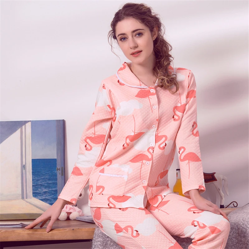 

Winter Pregnant Women Cotton Sleepwear Sets Maternity Nursing Pajamas Tops+Pant Maternity Turn Down Collar Nightwear AA51379