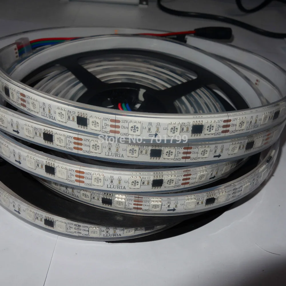 Полноцветная светодиодная лента IP68 С Φ 5m DC12V WS2811 240led (16ixes/m) WHITEPCB led digital strip|epoxy resin