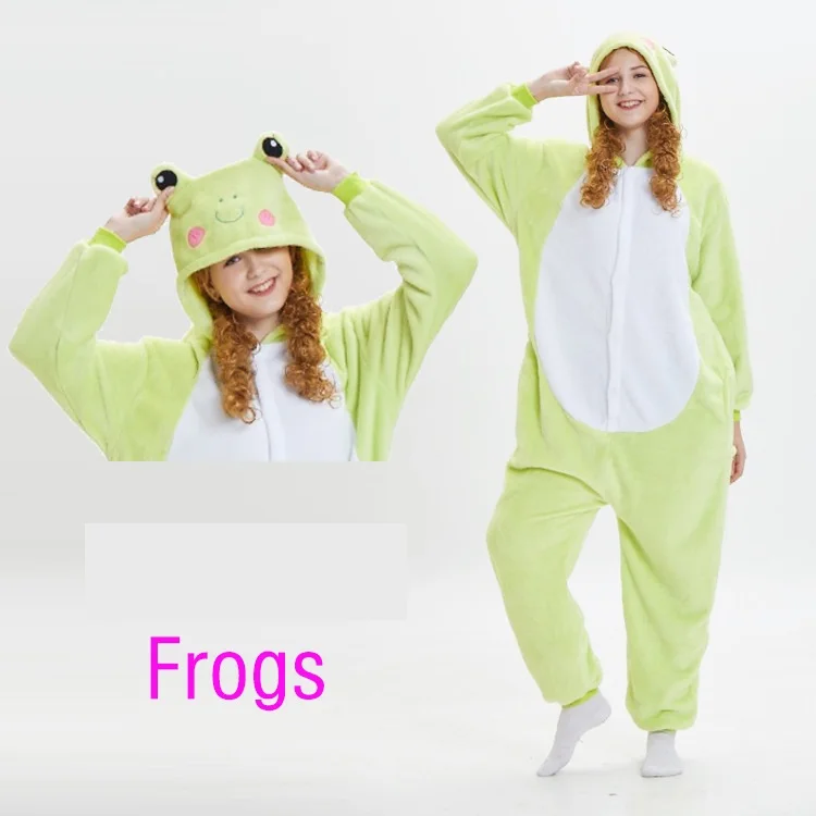 Кигуруми, зимняя Пижама с животными, Розовый Единорог, набор для женщин и мужчин, унисекс, для взрослых, фланелевая ночная рубашка с пандой, стежка, единорог, одежда для сна - Цвет: frog
