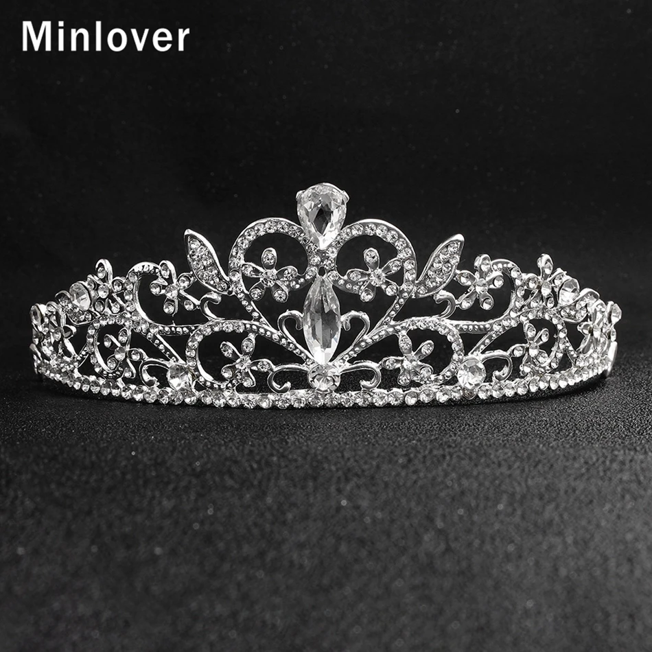 Minlover Сердце Полный Rhinestone Люкс Диадемы серебро Цвет свадебные аксессуары для волос ювелирные изделия повязки короны для торжеств HG192