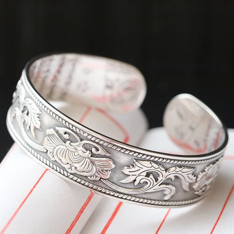 Retro Silver Jewelry Wholesale Genuine S990 Sterling Silver Bangle