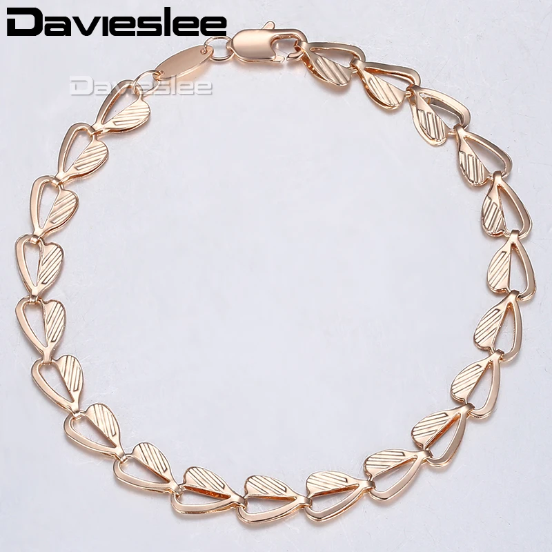 

Davieslee Bracelet For Women Heart Leaf Shape Chain Rose Gold Filled Bangle Hand Catenary Link 6mm 18.5cm 7.2inch LGB424