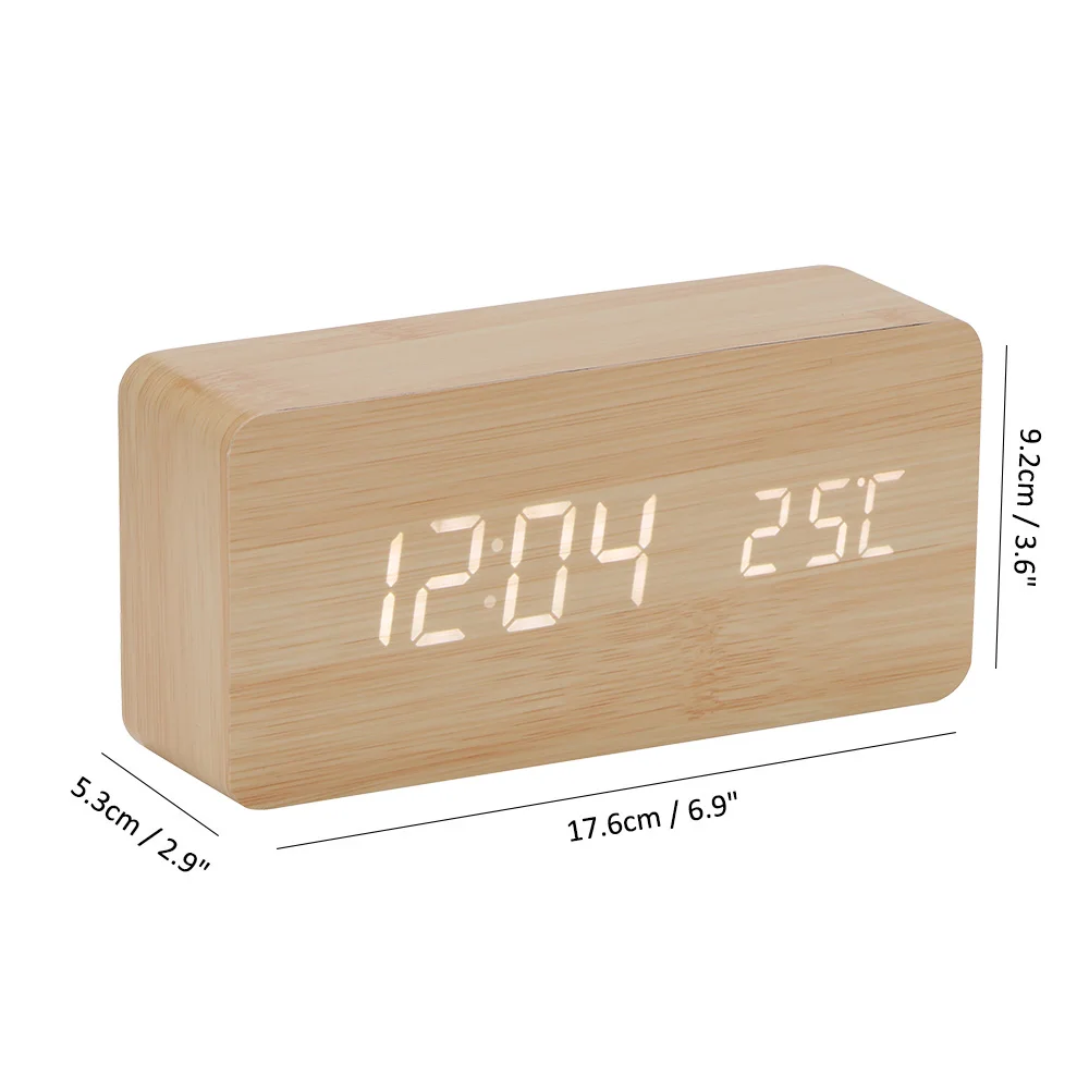 Rectangular bamboo Мини-треугольник из древесины часы современный деревянный цифровой светодиодный Настольный будильник часы для прикроватного столика настольные часы время декора стола, дата, темп - Цвет: Rectangular bamboo