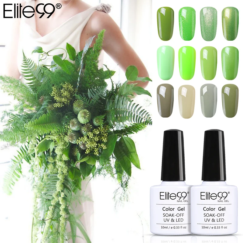 

Elite99 10ml Nail UV Gel Polish Gold Glitter Nail Polish Manicure Pure Green Yellow Color Gel polish Gel For Nail Art Polish