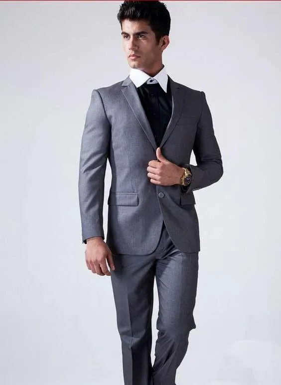 Italian Slim Fit Grey Wedding Suits Men Two-Button Groom Tuxedos Wedding Groomsman Suit Mens 2 Pieces Suits (Jacket+Pants)