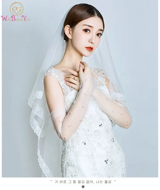 

Women's White Long Sleeves Bridal Gloves 2019 New Arrival Elegant Beaded Wedding Opera Tulle Special Cheap Gloves Accessories