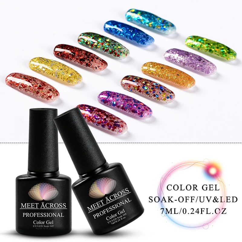 

MEET ACROSS Diamond Nail Gel Colorful Glitter Nail Polish Varnish Shine Gel Shimmer Gel Polish Sequin Lacquer Nail Art Polish
