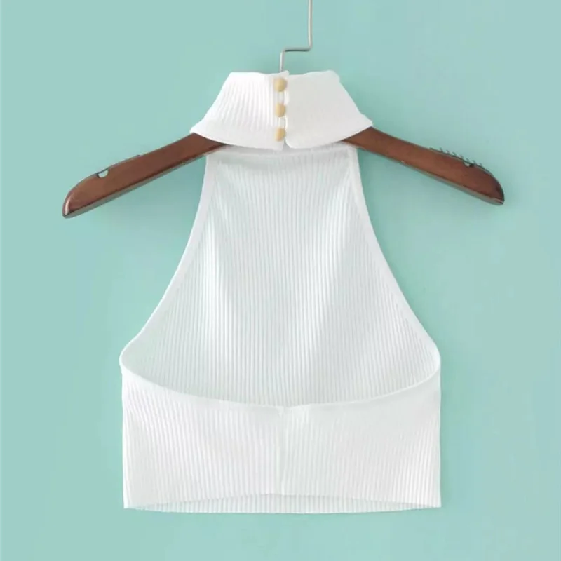 Women Sexy Knitted Crop Top Tube Neck High Collar Bustier Vest Strapless Tops Summer Solid Sleeveless backless Tank Camis Feamle