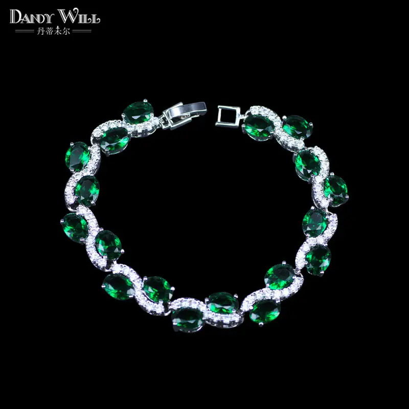 

5 Color Options "S" Square Created Green Crystal Stone Bracelet For Ladies 925 Stamp Silver Color Women Wedding Jewelry