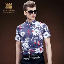FANZHUAN популярные бренды повседневная мужская рубашка с коротким рукавом плюс размер 5XL Slim Fit Гавайская Мужская рубашка с цветочным принтом Camisa Masculina