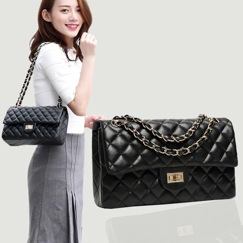 

Luxury Genuine Leather Chains Bag Brand Diamond Lattice Sheepskin Handbag Crossbody Bag High Quality Ladies Women Messenger Bag