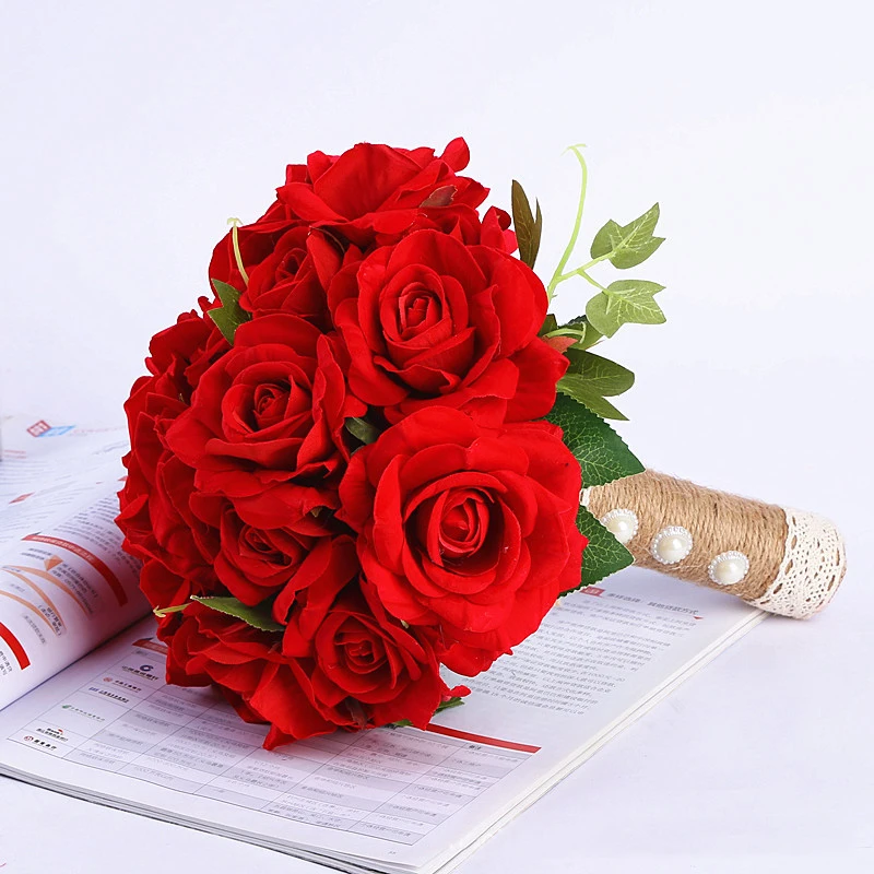 JAROWN Simulation Rose Wedding Bride Holding Flowers European Style Artificial High Quality Silk Fake Bouquets Home Decor Flores (13)